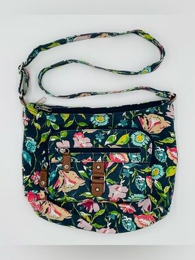 Bright Floral and Navy Canvas Crossbody Bag, Holds So Much!
